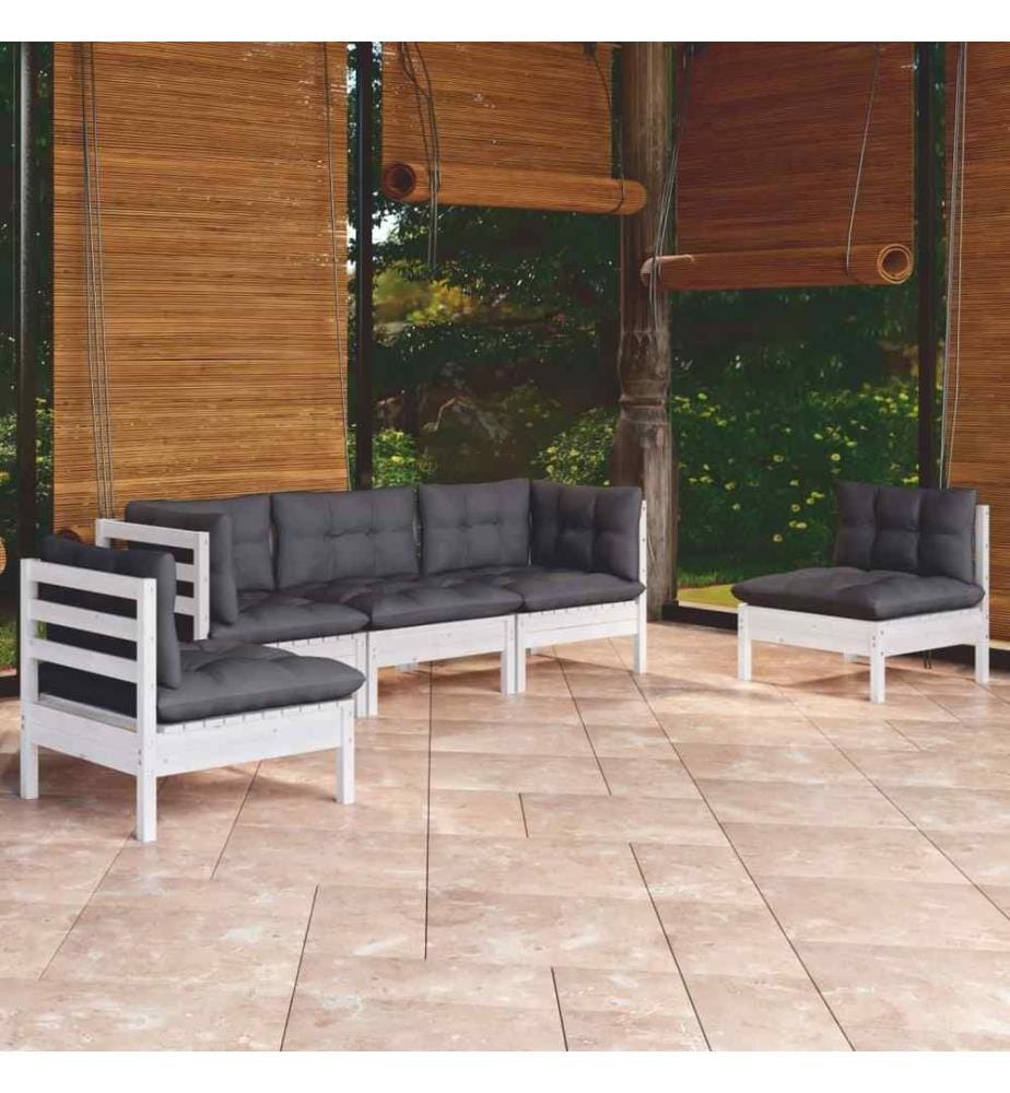 5-tlg. Garten-Lounge-Set mit Kissen Kiefer Massivholz