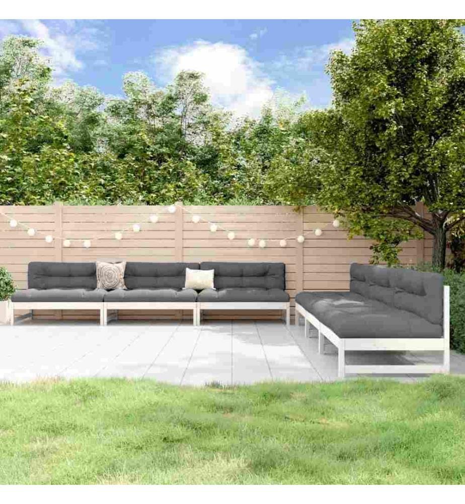 6-tlg. Garten-Lounge-Set Weiss Massivholz Kiefer