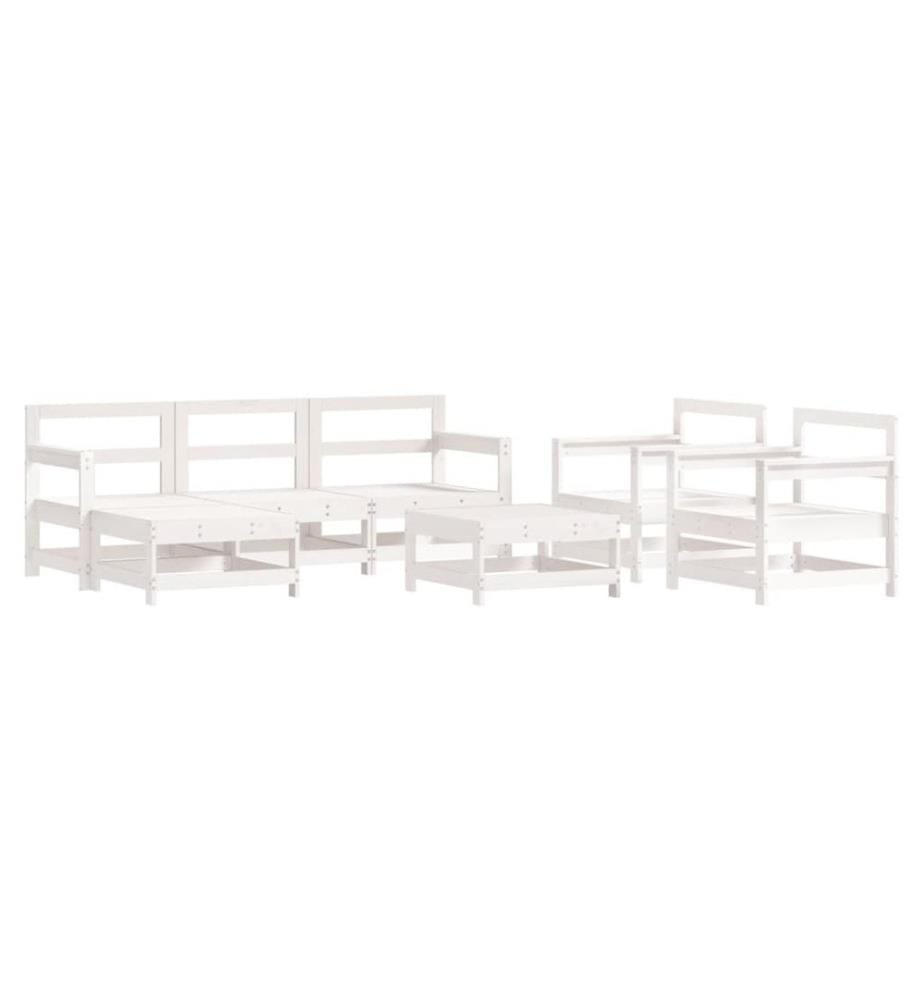 7-tlg. Garten-Lounge-Set Weiss Massivholz Kiefer