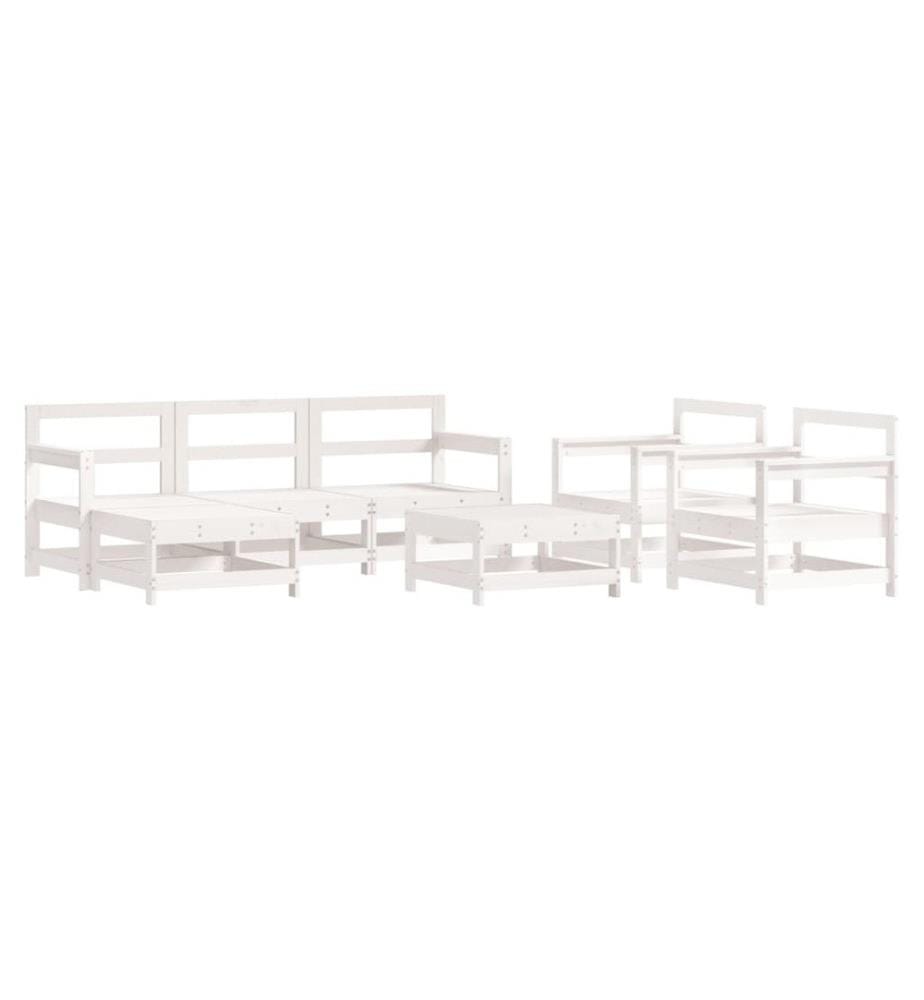 7-tlg. Garten-Lounge-Set Weiss Massivholz Kiefer