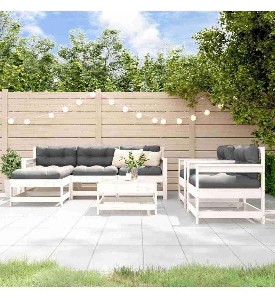 7-tlg. Garten-Lounge-Set Weiss Massivholz Kiefer