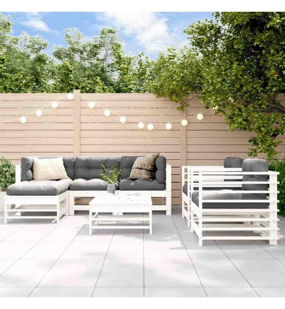 7-tlg. Garten-Lounge-Set Weiss Massivholz Kiefer