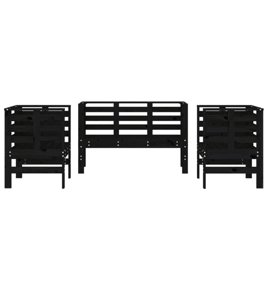Salon de jardin 3 pcs noir bois massif de pin