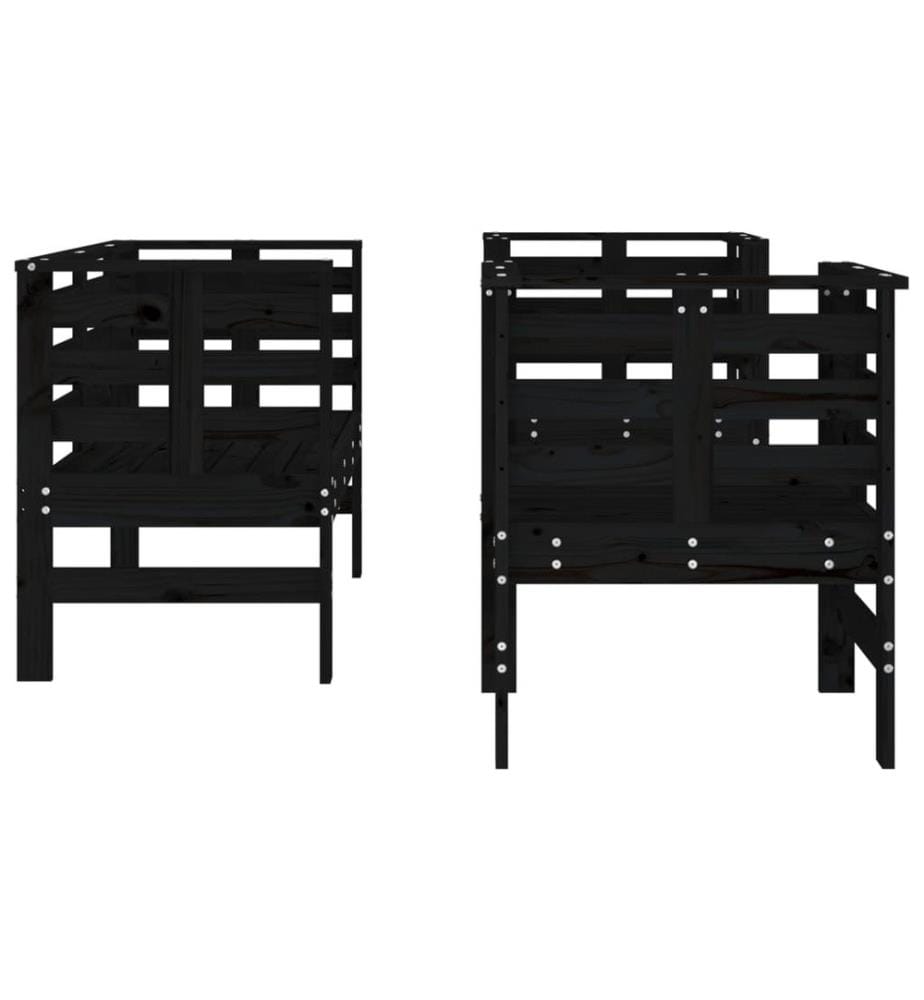Salon de jardin 3 pcs noir bois massif de pin