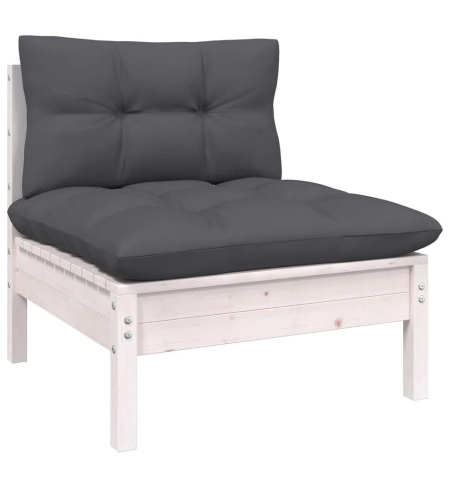 7-tlg. Garten-Lounge-Set mit Kissen Weiss Kiefer Massivholz