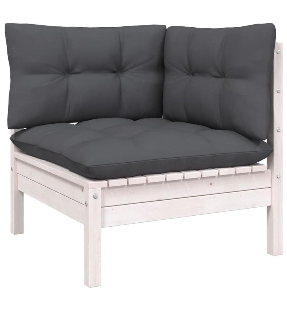10-tlg. Garten-Lounge-Set mit Kissen Weiss Kiefernholz