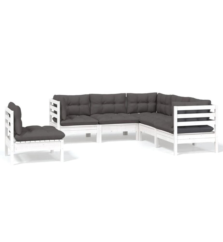5-tlg. Garten-Lounge-Set mit Kissen Weiss Kiefernholz