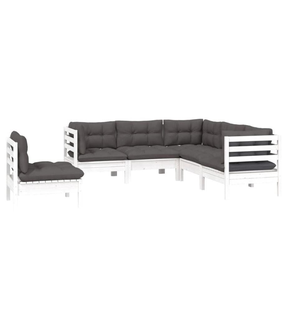 5-tlg. Garten-Lounge-Set mit Kissen Weiss Kiefernholz
