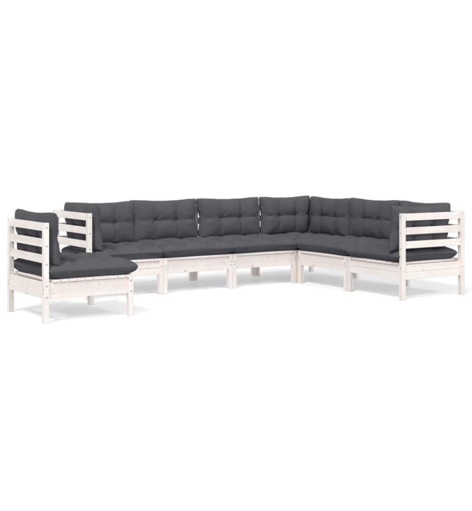 7-tlg. Garten-Lounge-Set mit Kissen Weiss Kiefer Massivholz
