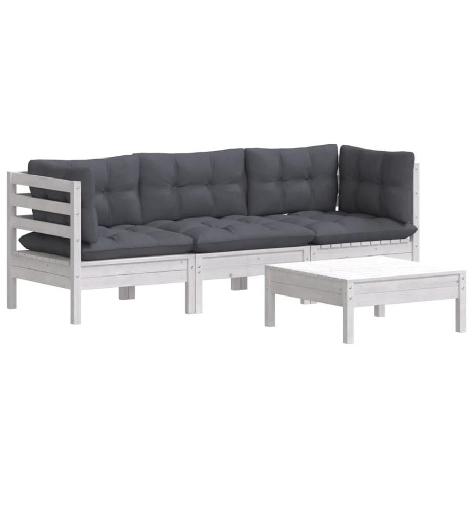 4-tlg. Garten-Lounge-Set mit Anthrazit Kissen Kiefernholz