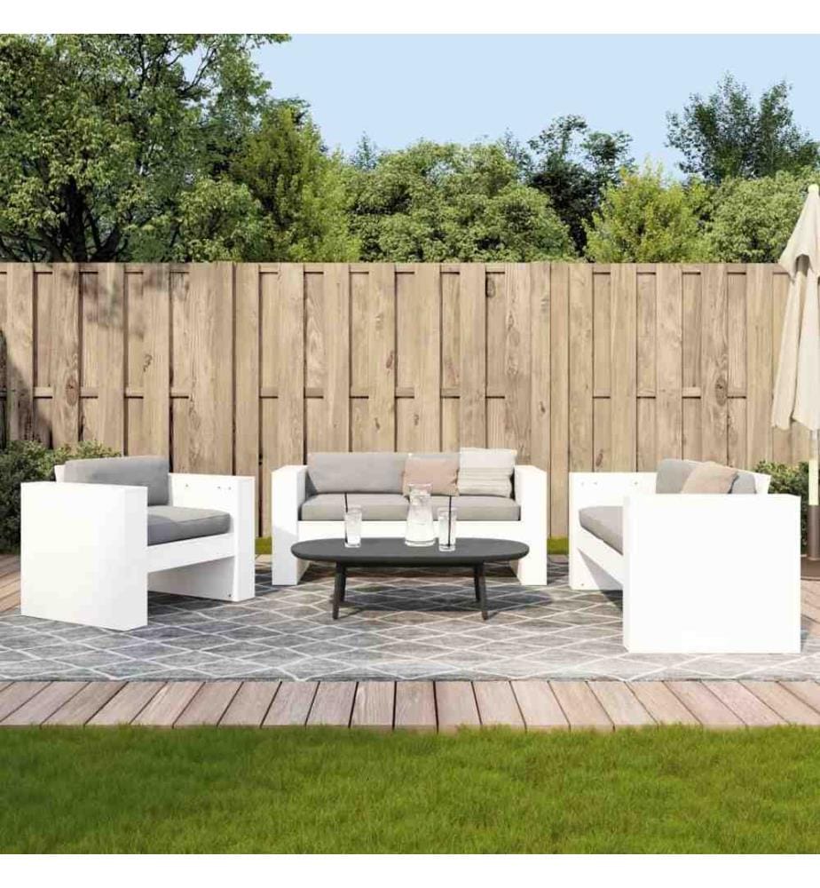 Salon de jardin 2 pcs blanc bois de pin massif