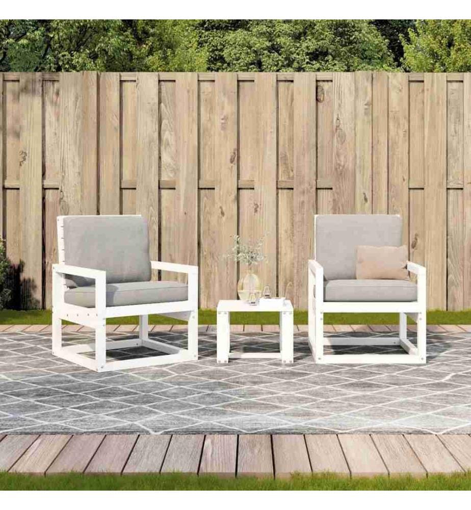 Salon de jardin 3 pcs blanc bois massif de pin