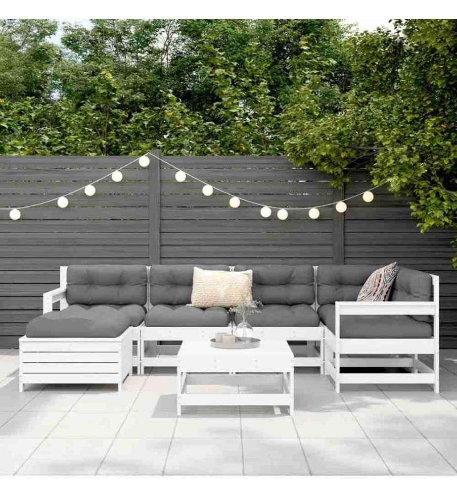 7-tlg. Garten-Sofagarnitur Weiss Massivholz Kiefer