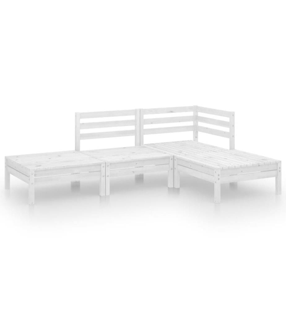 4-tlg. Garten-Lounge-Set Weiss Massivholz Kiefer