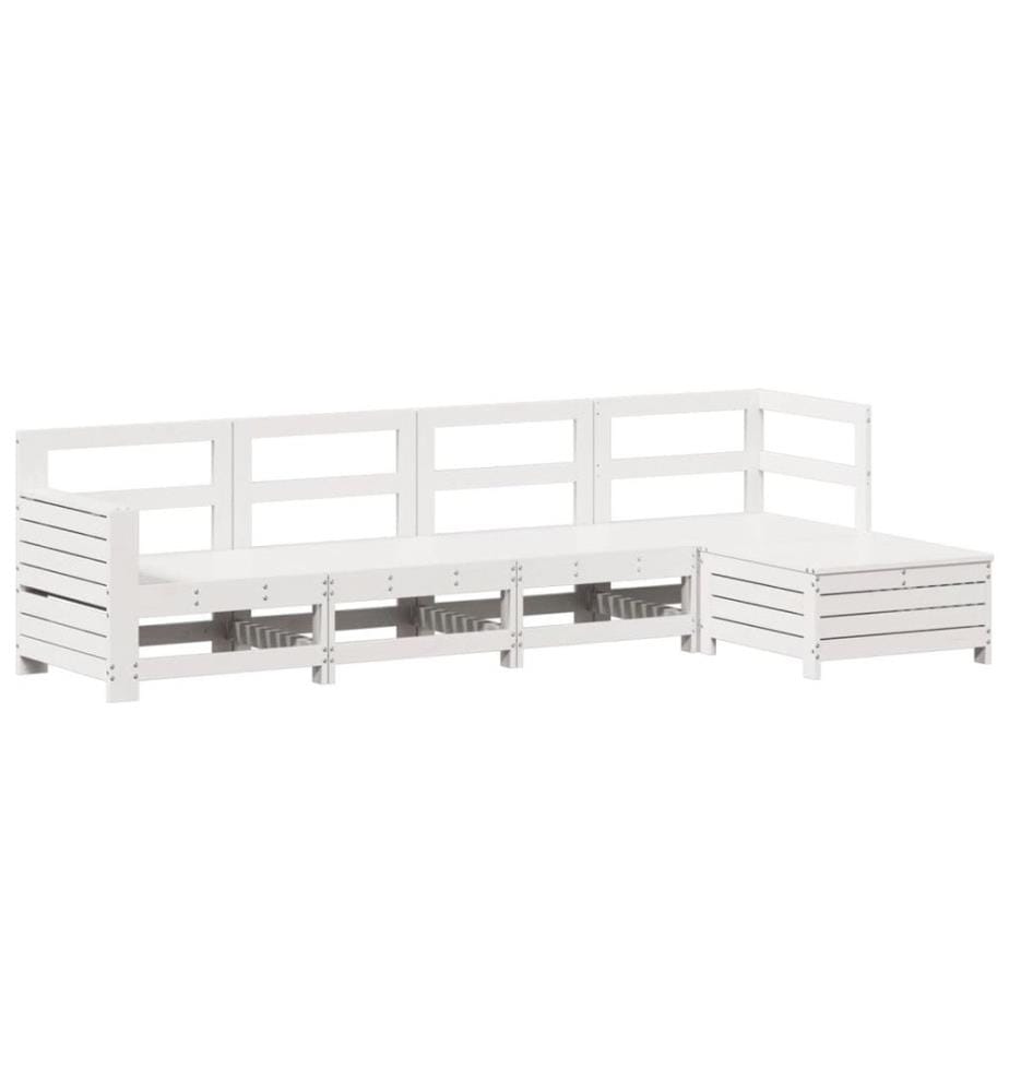5-tlg. Garten-Sofagarnitur Weiss Massivholz Kiefer