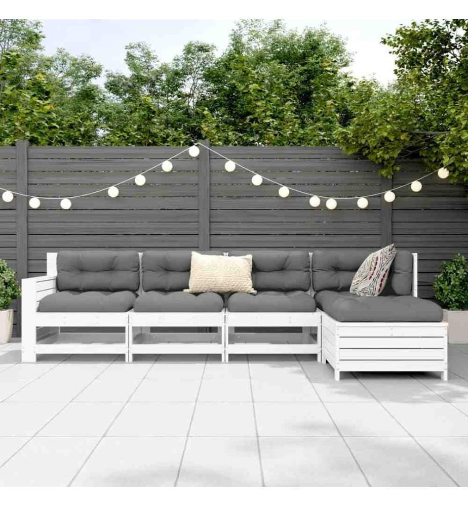 5-tlg. Garten-Sofagarnitur Weiss Massivholz Kiefer