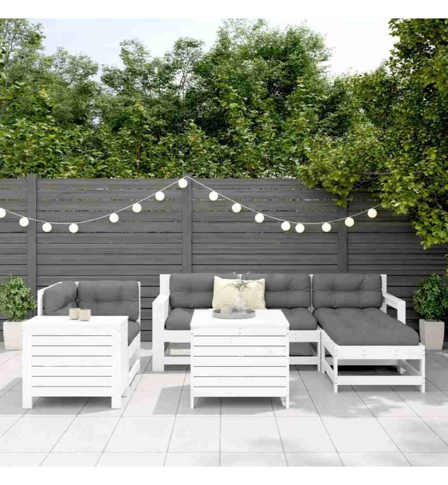 7-tlg. Garten-Sofagarnitur Weiss Massivholz Kiefer