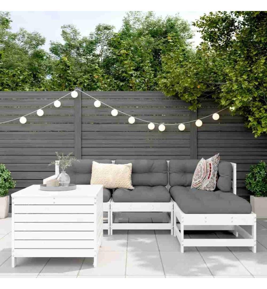 5-tlg. Garten-Sofagarnitur Weiss Massivholz Kiefer