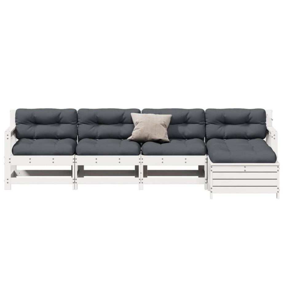 5-tlg. Garten-Lounge-Set mit Kissen Weiss Massivholz Kiefer
