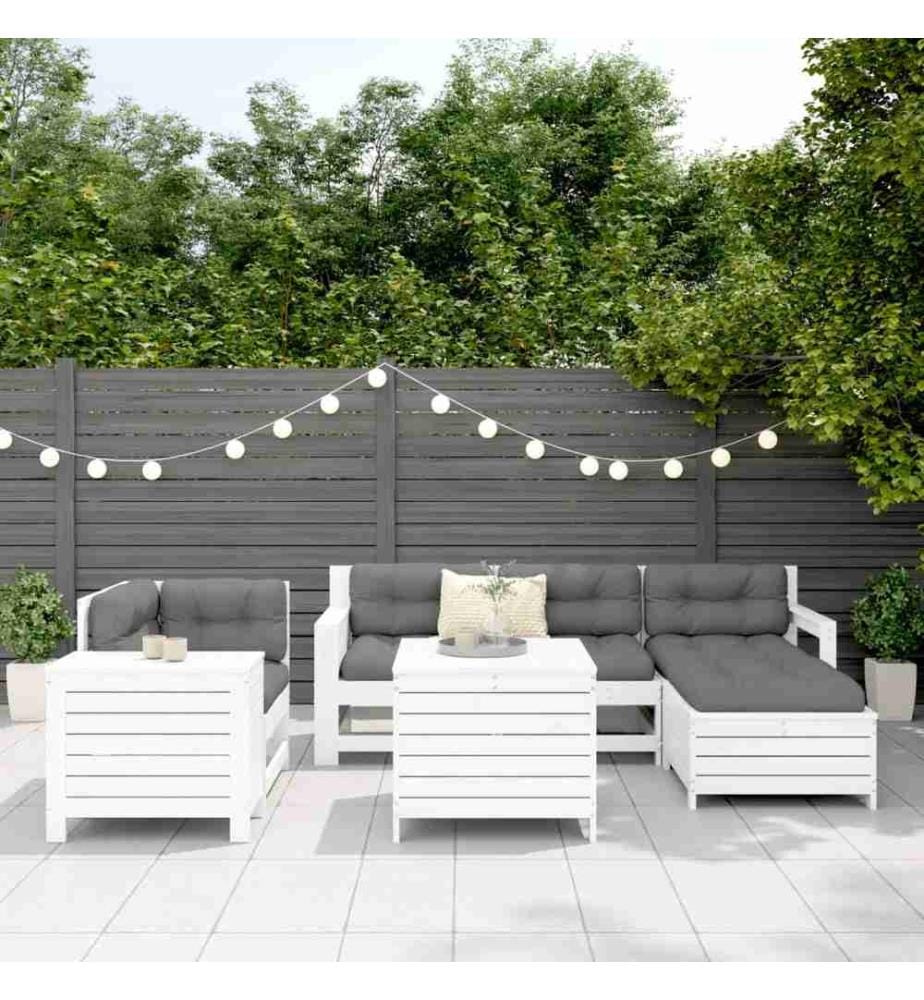 7-tlg. Garten-Sofagarnitur Weiss Massivholz Kiefer