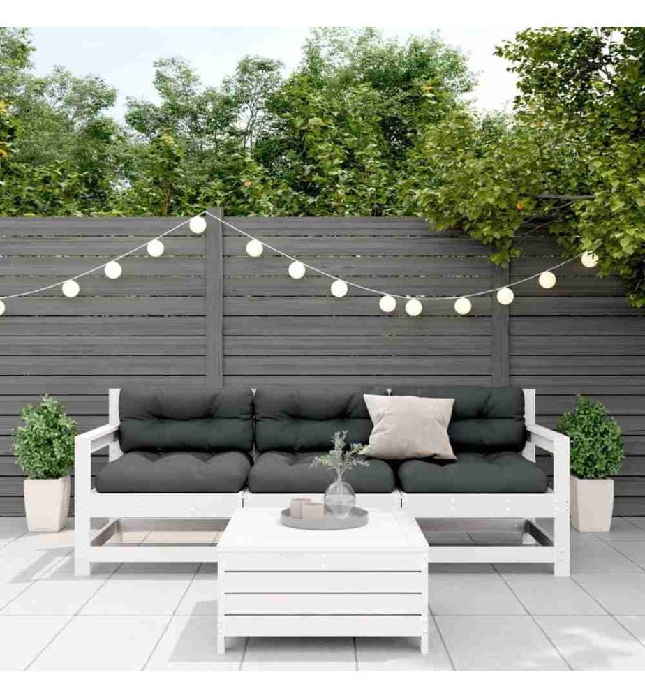 4-tlg. Garten-Lounge-Set mit Kissen Weiss Massivholz Kiefer