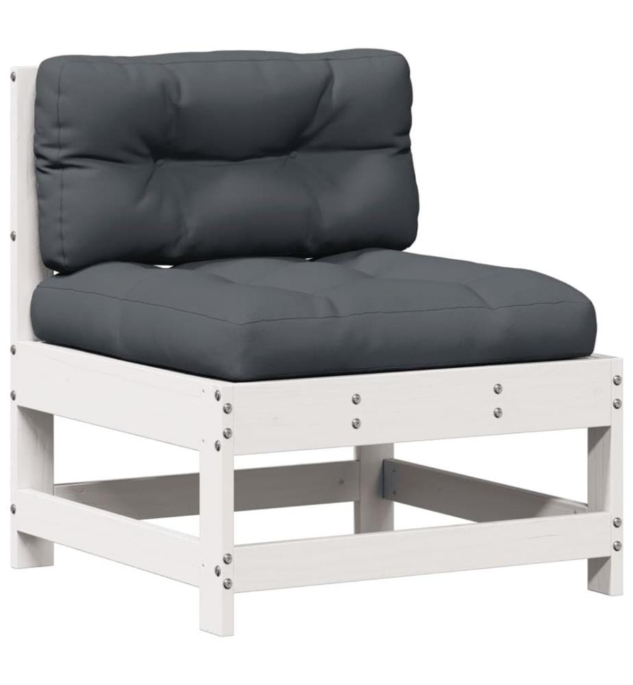 4-tlg. Garten-Lounge-Set mit Kissen Weiss Massivholz Kiefer