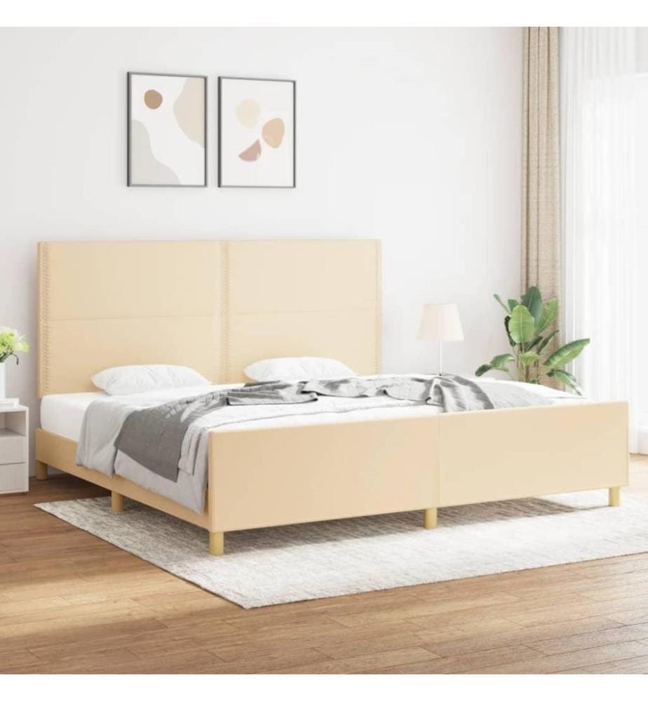 Cadre de lit avec tête de lit Crème 200 x 200 cm Tissu