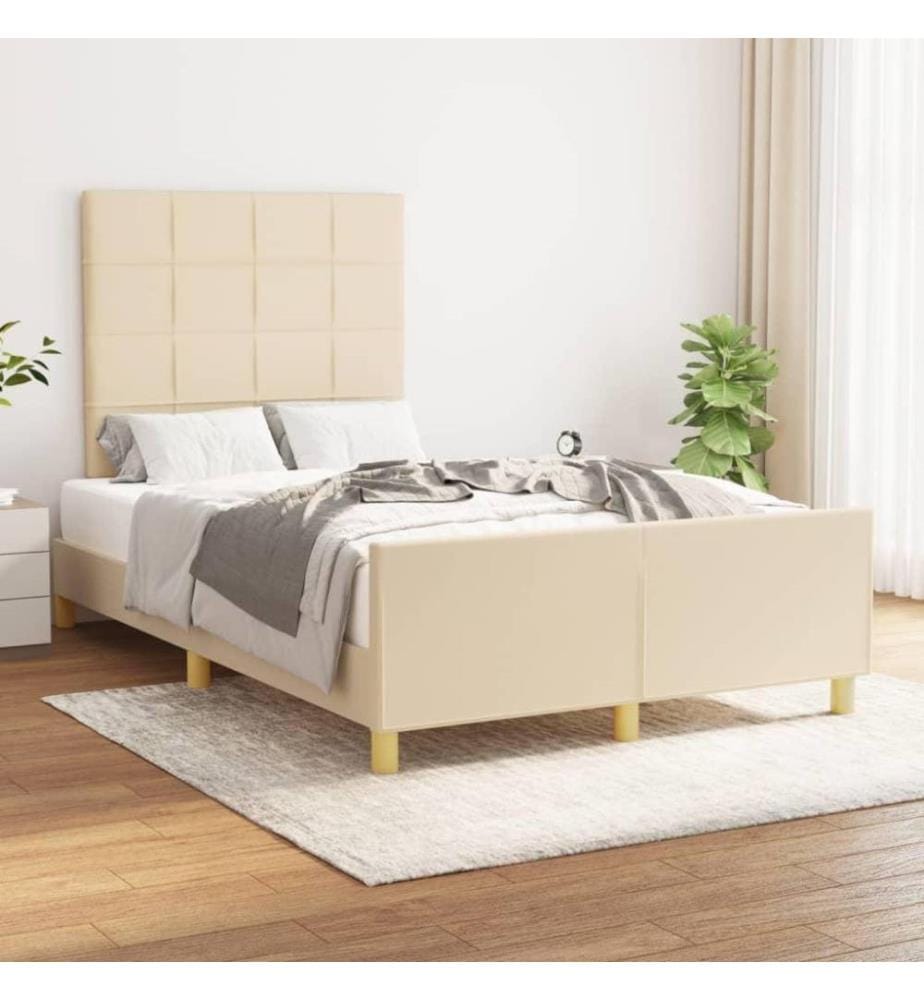 Cadre de lit avec tête de lit Crème 120x200 cm Tissu