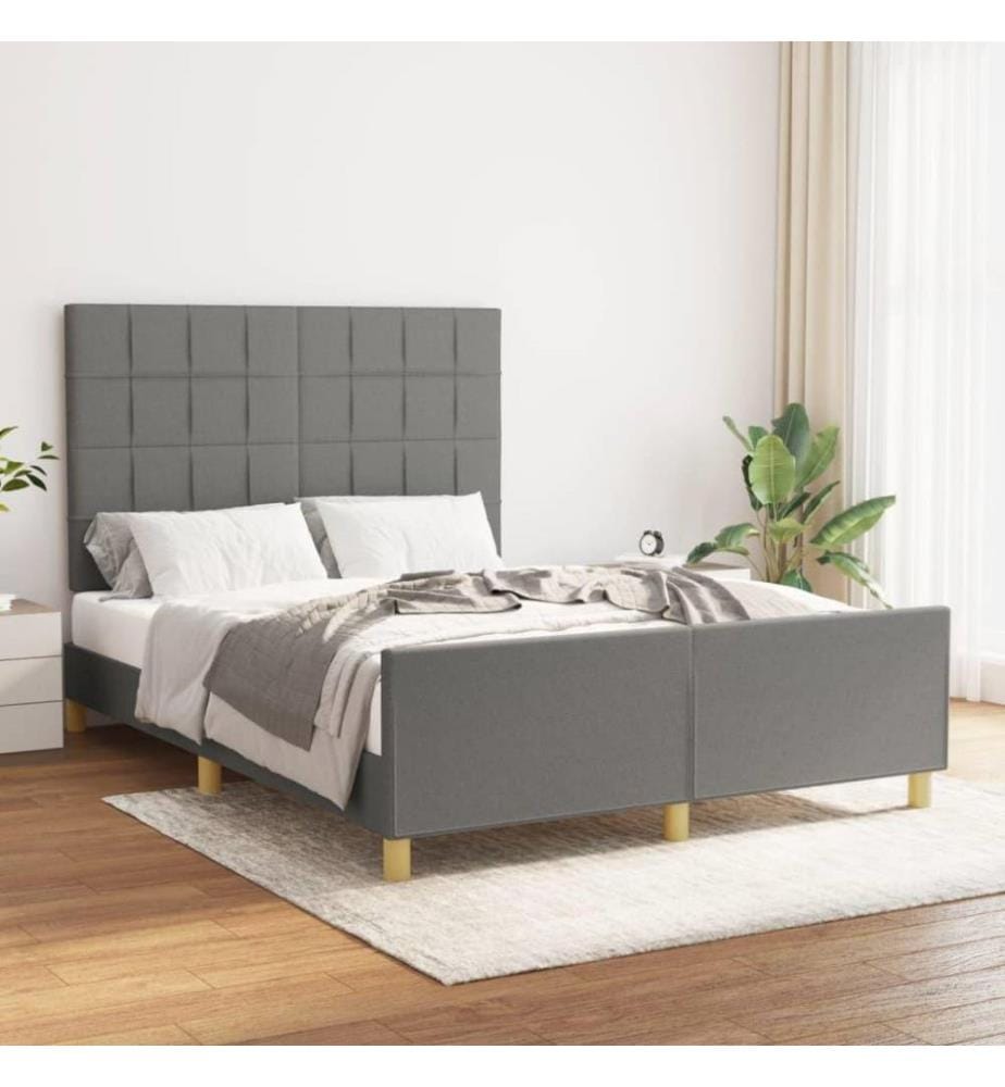 Bettgestell mit Kopfteil Dunkelgrau 140x200 cm Stoff