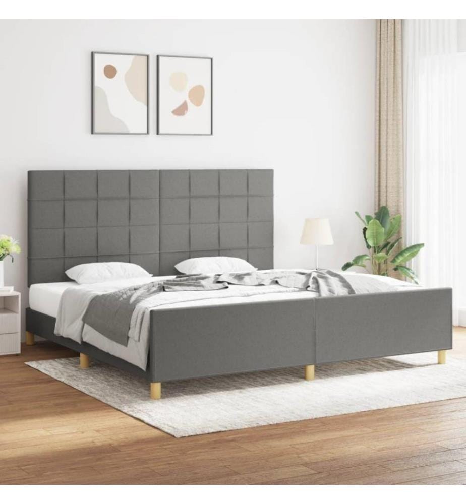 Bettgestell mit Kopfteil Dunkelgrau 200x200 cm Stoff