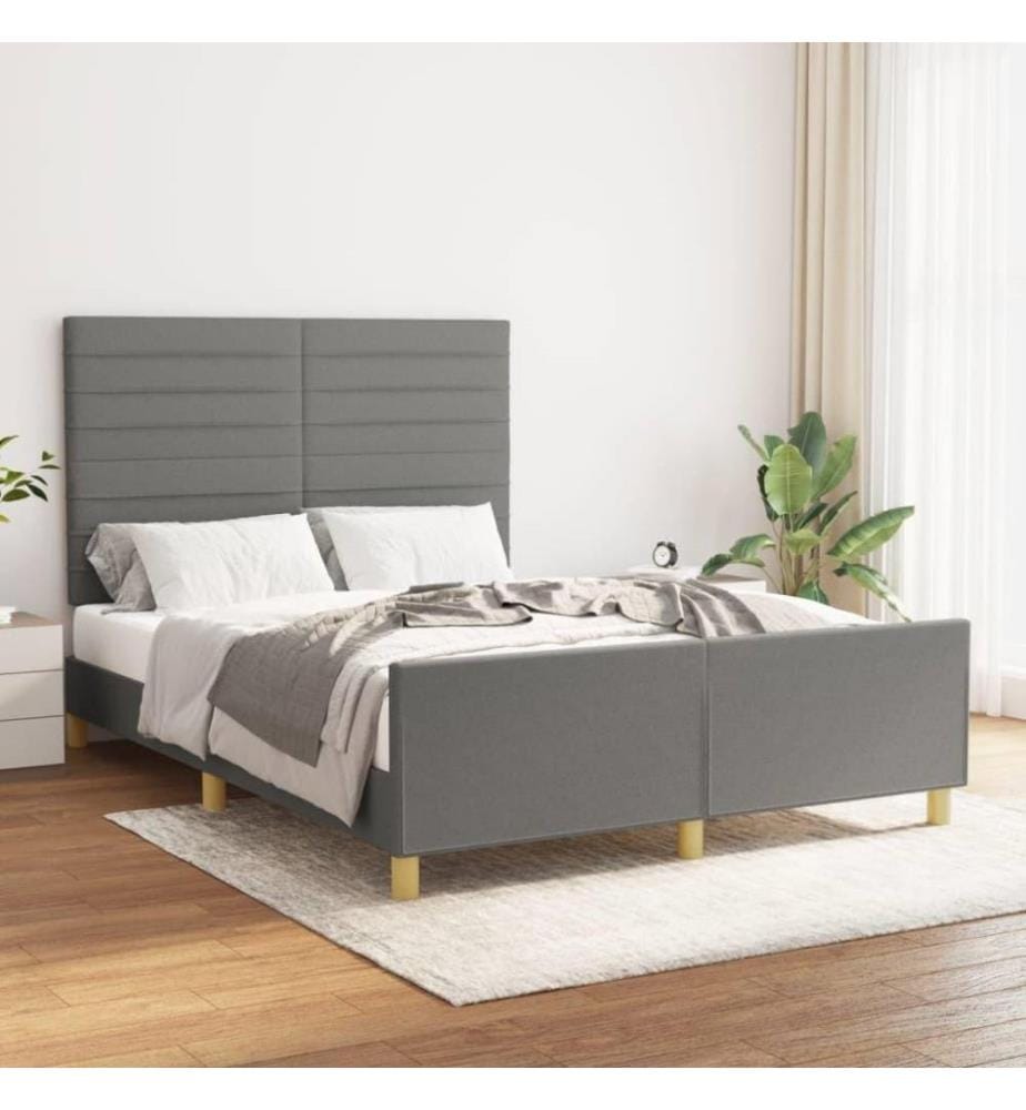 Bettgestell mit Kopfteil Dunkelgrau 140x200 cm Stoff
