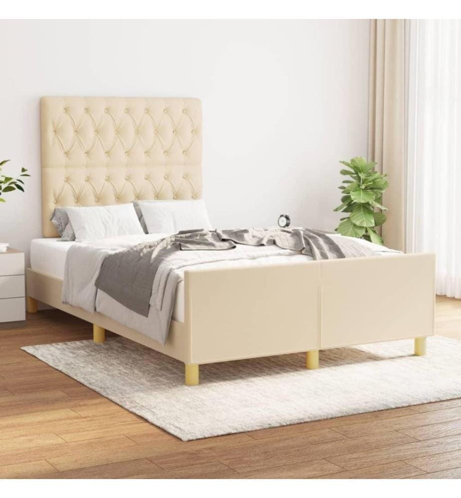 Cadre de lit avec tête de lit Crème 120x200 cm Tissu