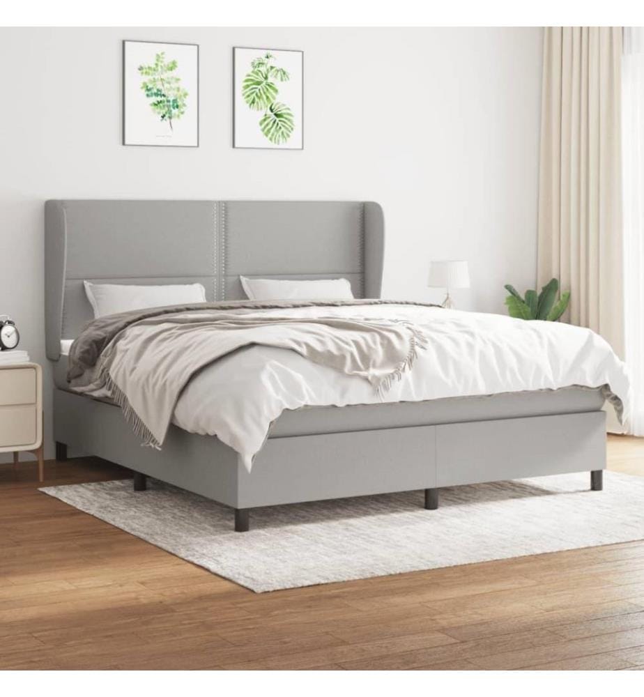Boxspringbett mit Matratze Hellgrau 180x200 cm Stoff