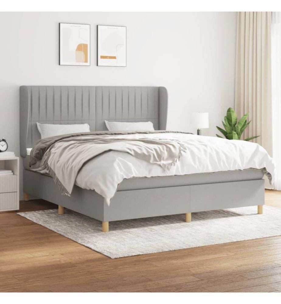Boxspringbett mit Matratze Hellgrau 160x200 cm Stoff