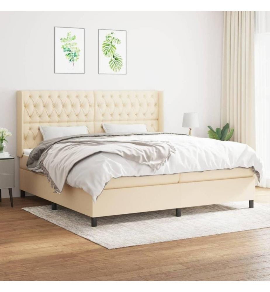 Boxspringbett mit Matratze Creme 200x200 cm Stoff