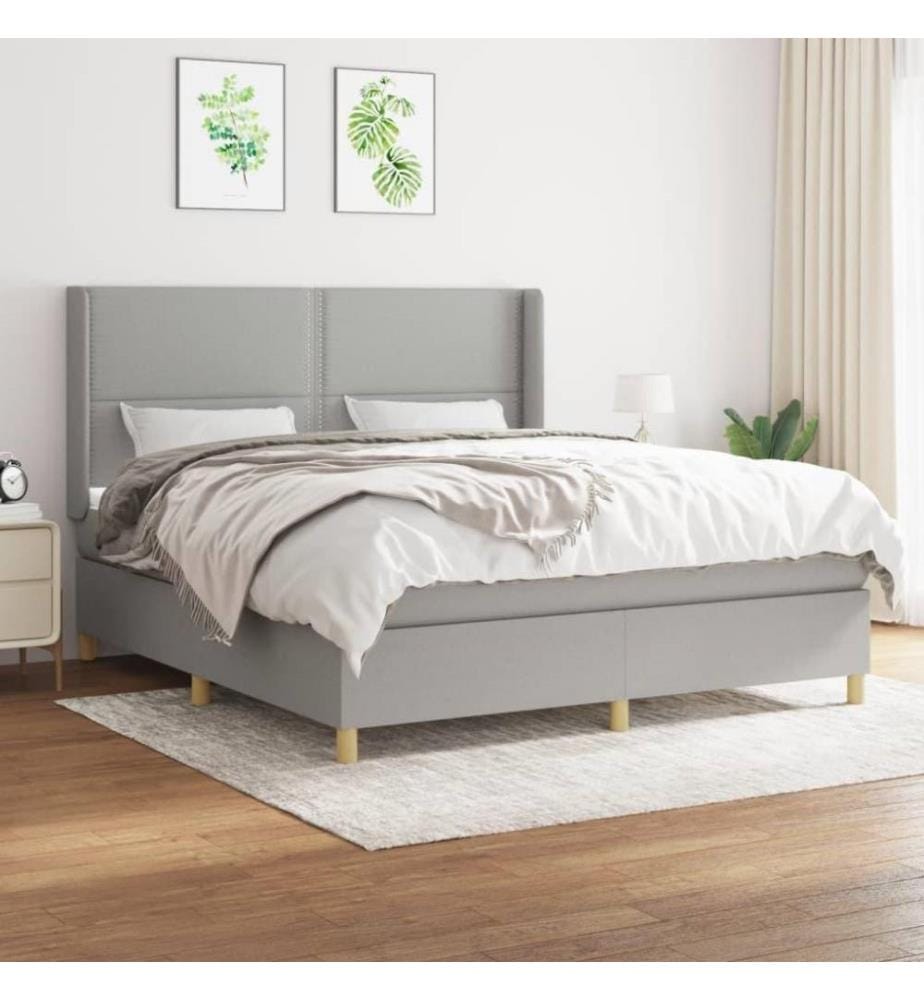 Boxspringbett mit Matratze Hellgrau 160x200 cm Stoff