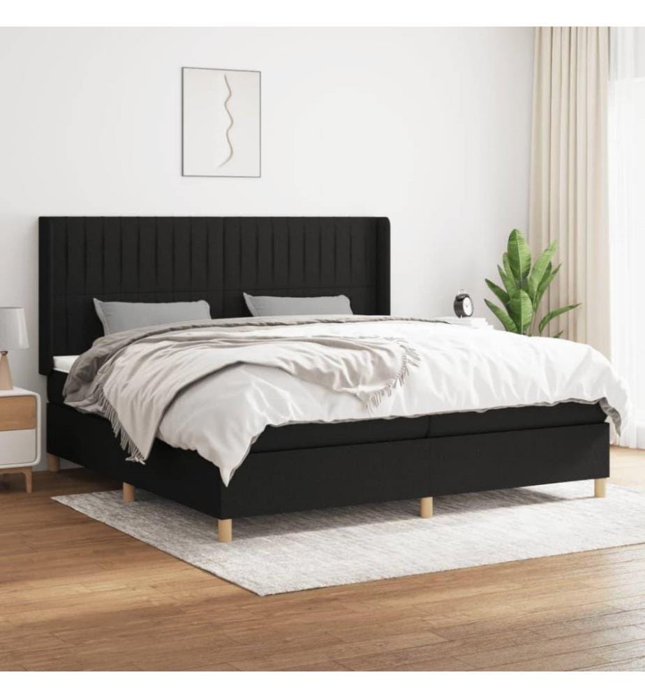 Lit à sommier tapissier avec matelas Noir 200x200 cm Tissu
