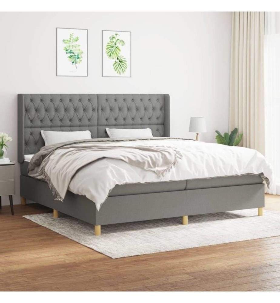 Boxspringbett mit Matratze Dunkelgrau 200x200 cm Stoff