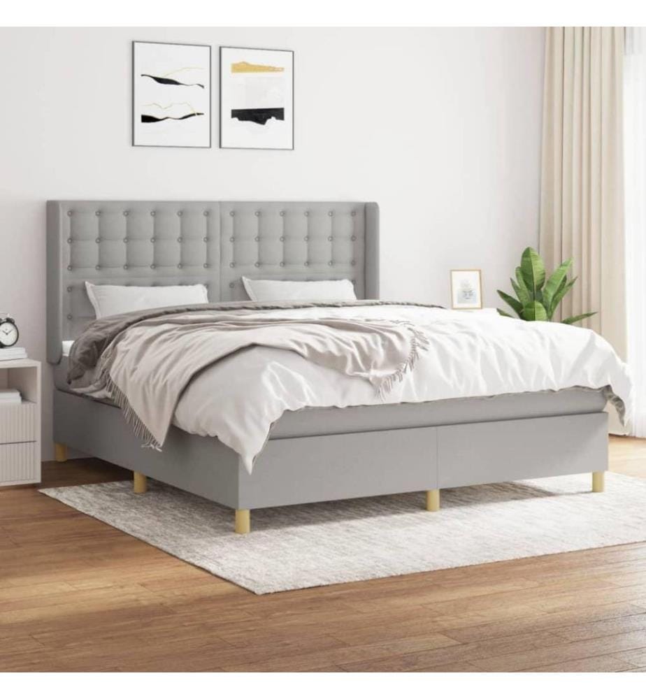 Boxspringbett mit Matratze Hellgrau 160x200 cm Stoff