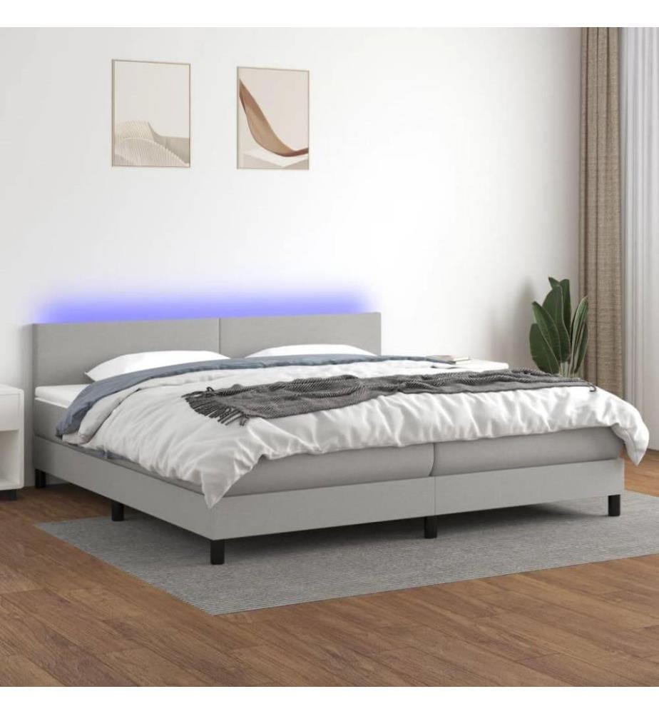 Boxspringbett mit Matratze & LED Hellgrau 200x200 cm Stoff