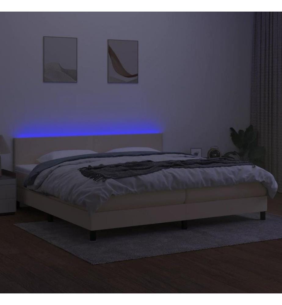 Boxspringbett mit Matratze & LED Creme 200x200 cm Stoff