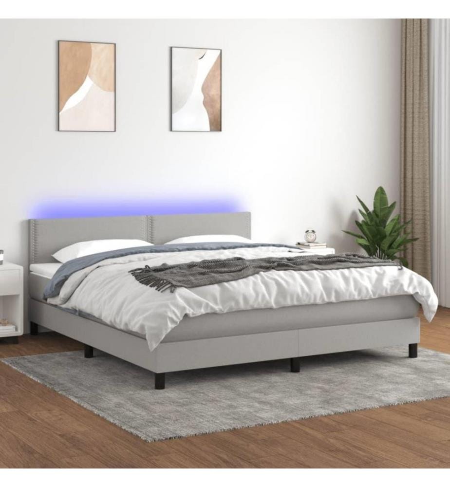Boxspringbett mit Matratze & LED Hellgrau 180x200 cm Stoff