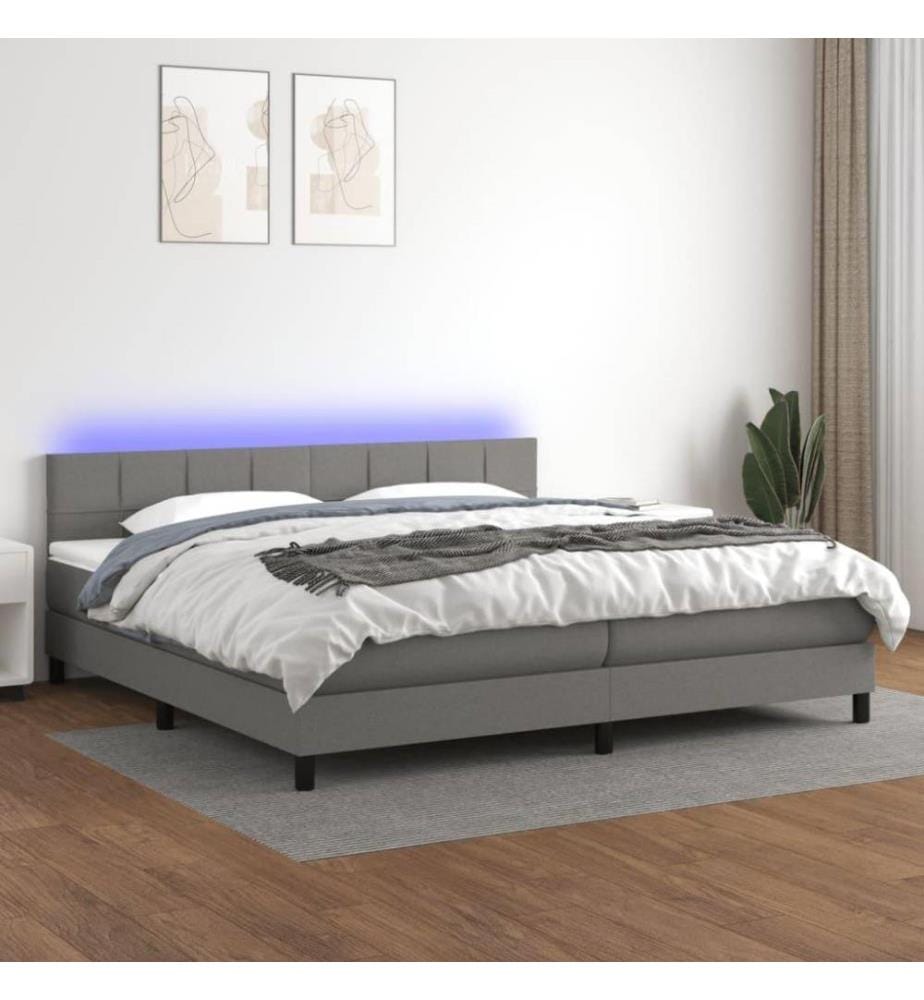 Boxspringbett mit Matratze & LED Dunkelgrau 200x200 cm Stoff