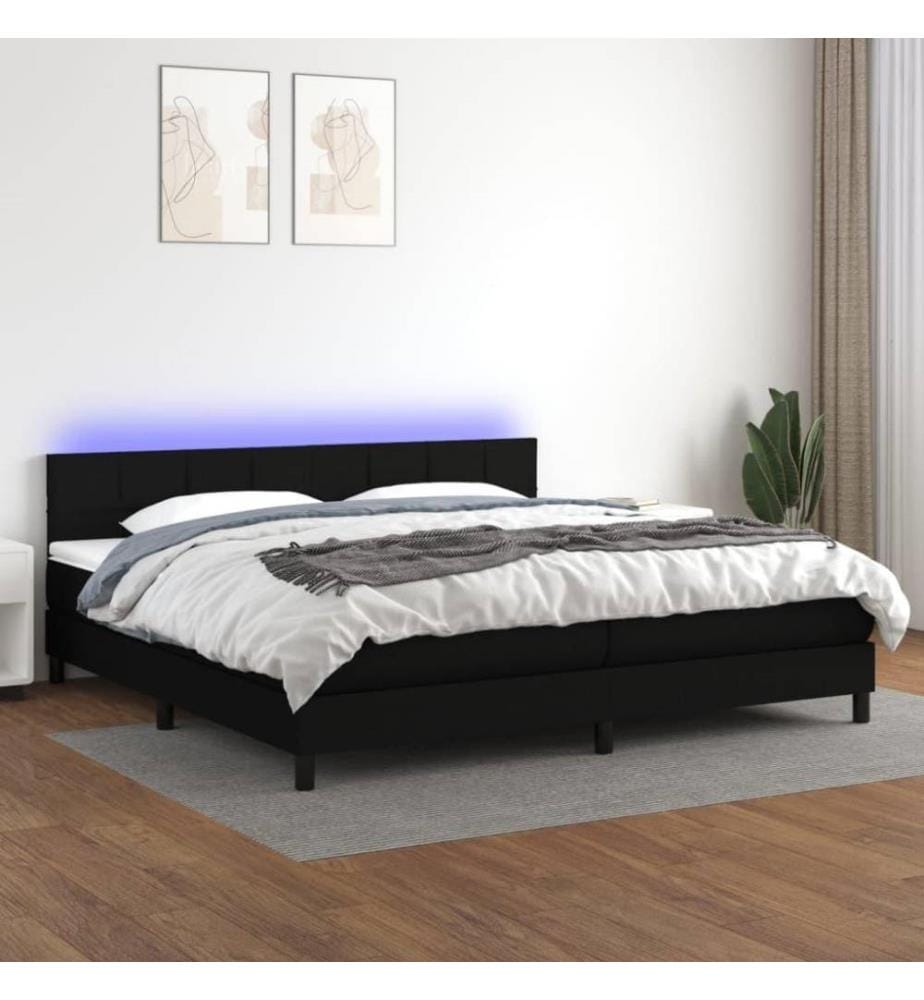 Boxspringbett mit Matratze & LED Schwarz 200x200 cm Stoff
