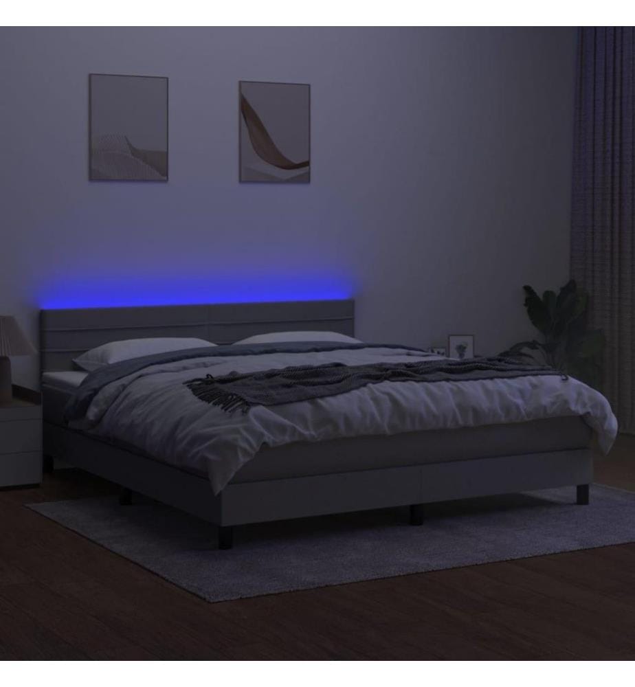 Boxspringbett mit Matratze & LED Hellgrau 180x200 cm Stoff
