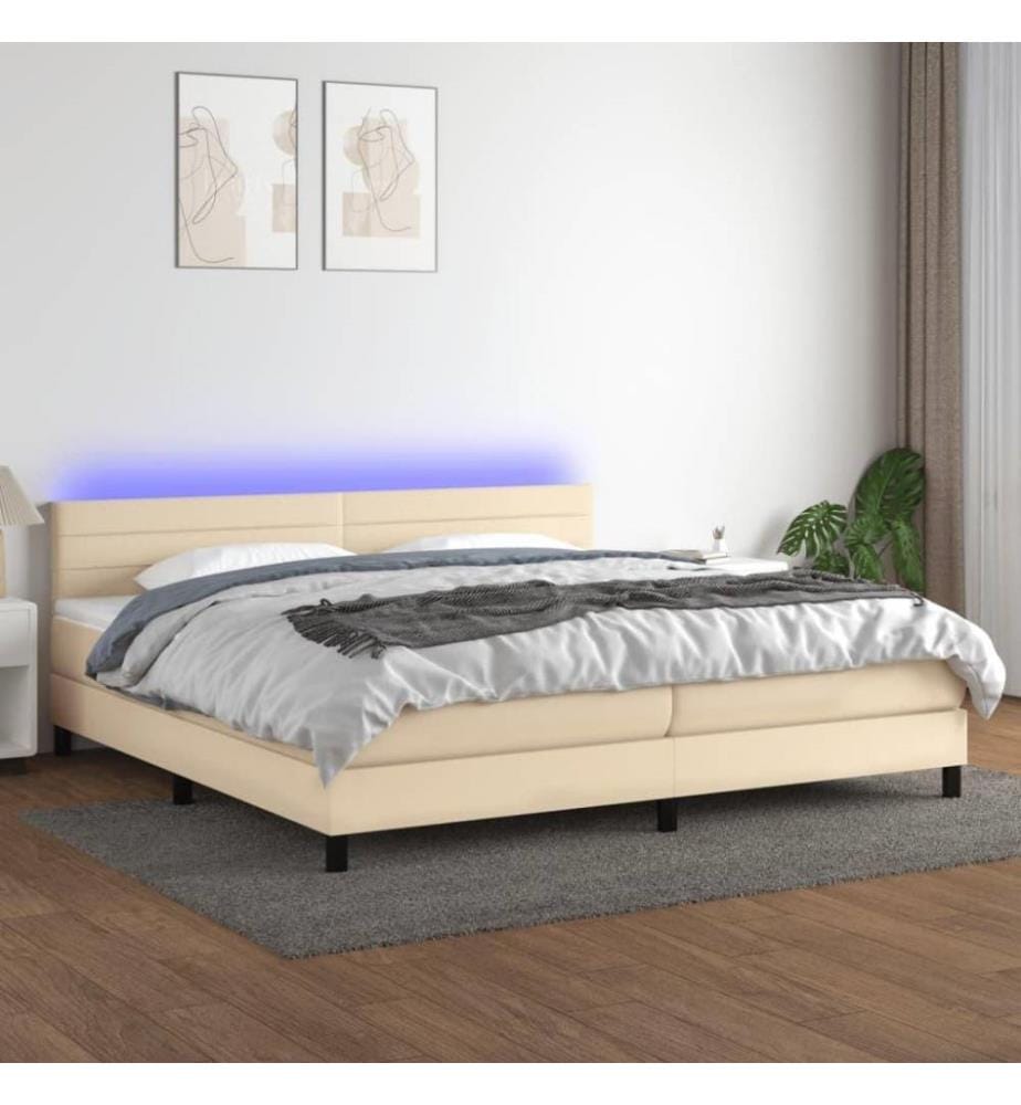 Boxspringbett mit Matratze & LED Creme 200x200 cm Stoff