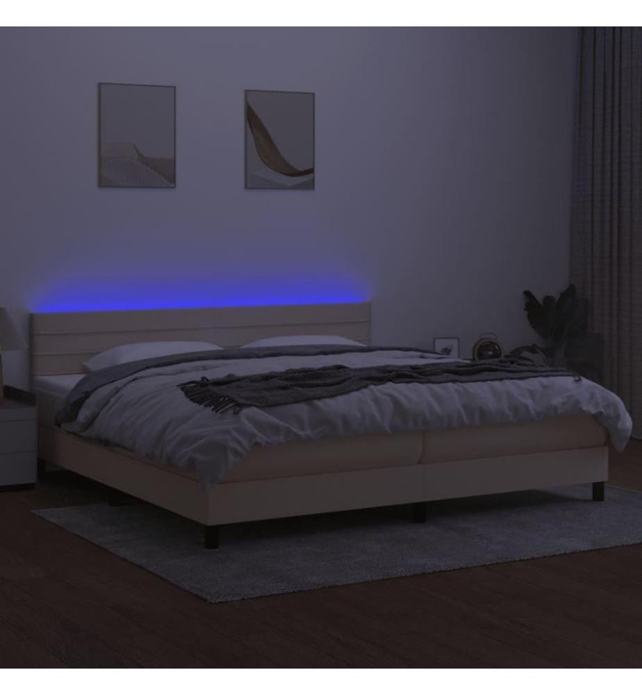 Boxspringbett mit Matratze & LED Creme 200x200 cm Stoff