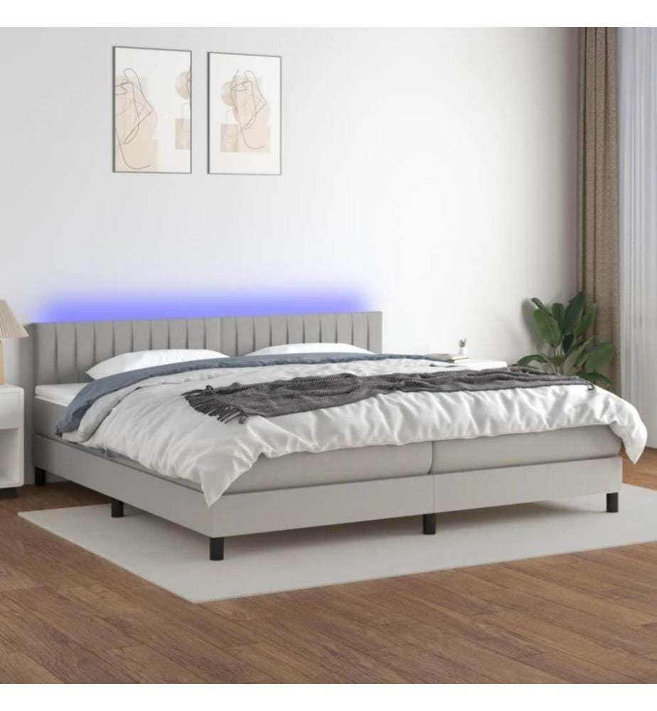 Boxspringbett mit Matratze & LED Hellgrau 200x200 cm Stoff