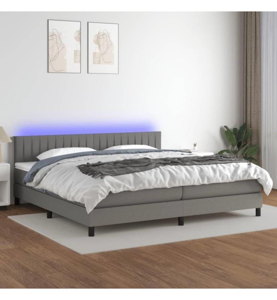Boxspringbett mit Matratze & LED Dunkelgrau 200x200 cm Stoff