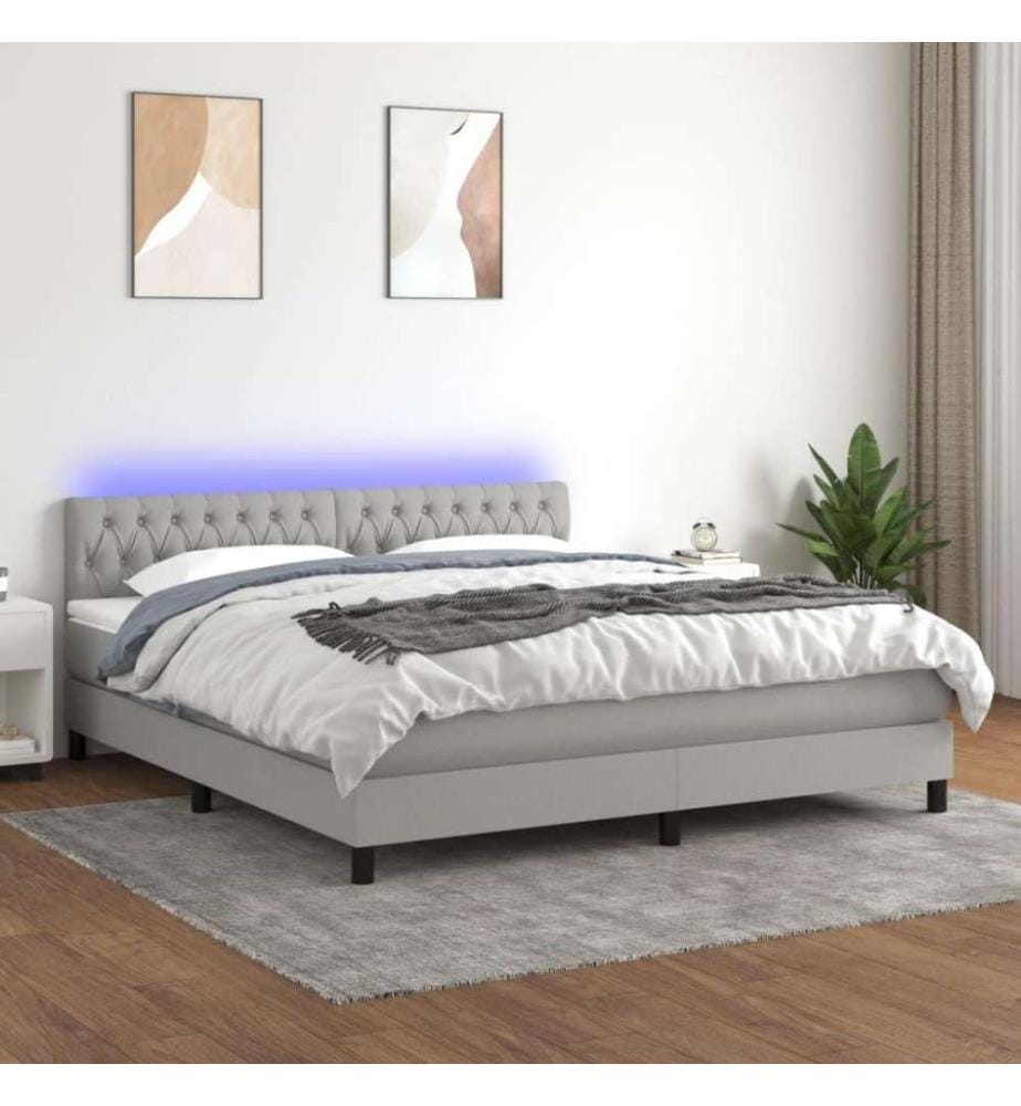 Boxspringbett mit Matratze & LED Hellgrau 180x200 cm Stoff